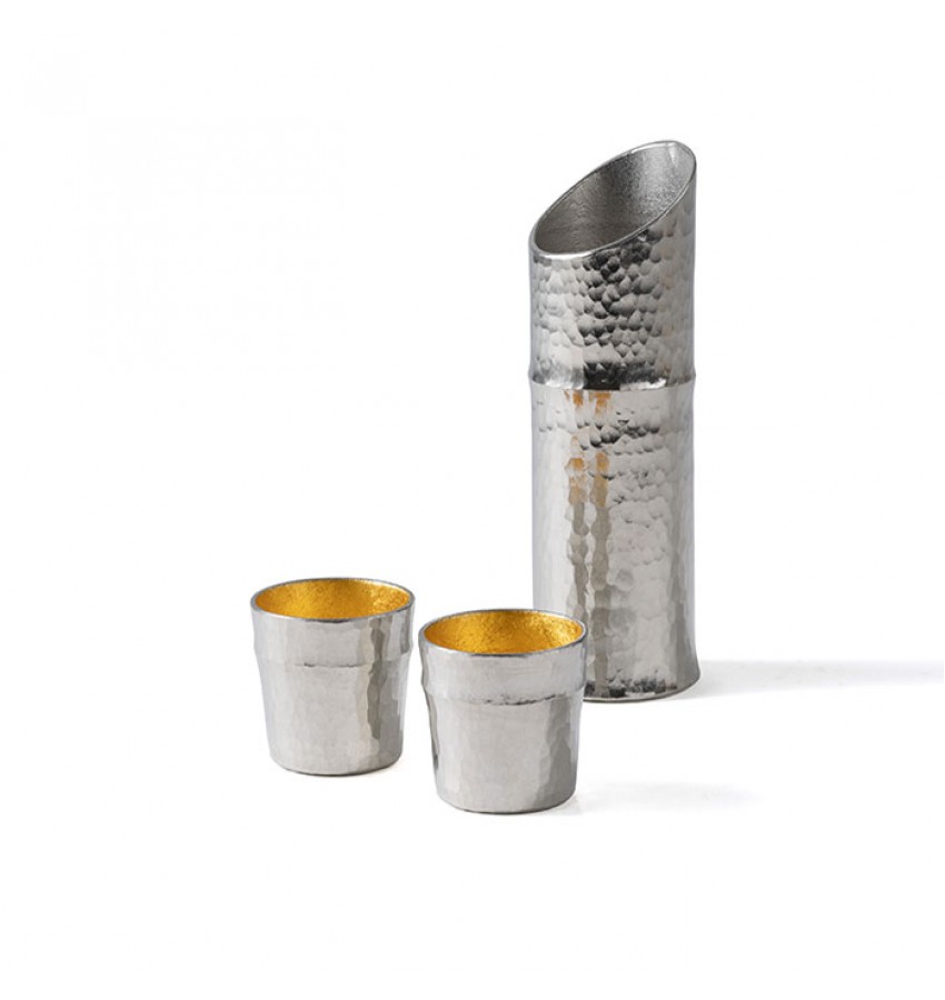 Bamboo Hammered Pewter Sake Set